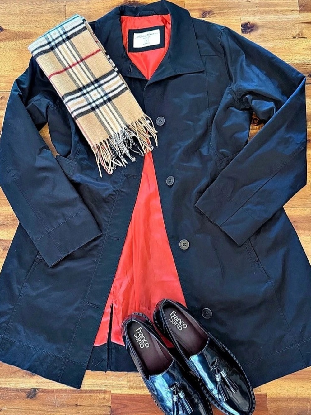 Eddie Bauer Office Academia Minimalist Classic Black Trench Medium Cotton Blend